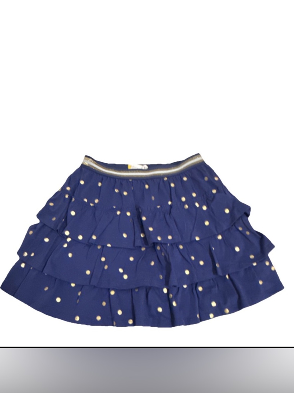 Boden Royal Blue Tiered Skirt with Gold Polka Dots